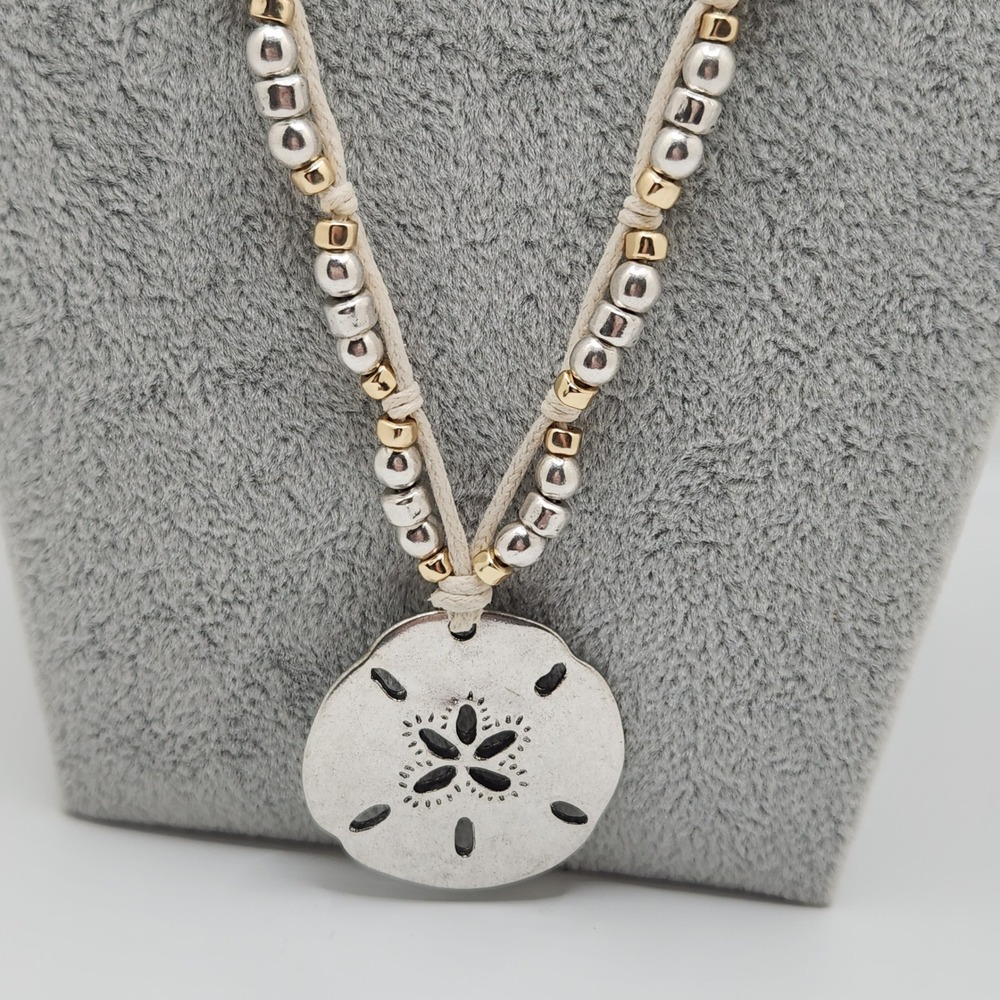 Boho Sand‎ Dollar Pendant Necklace Mixed Metal Beads by J. Jill Beachy  Everyday